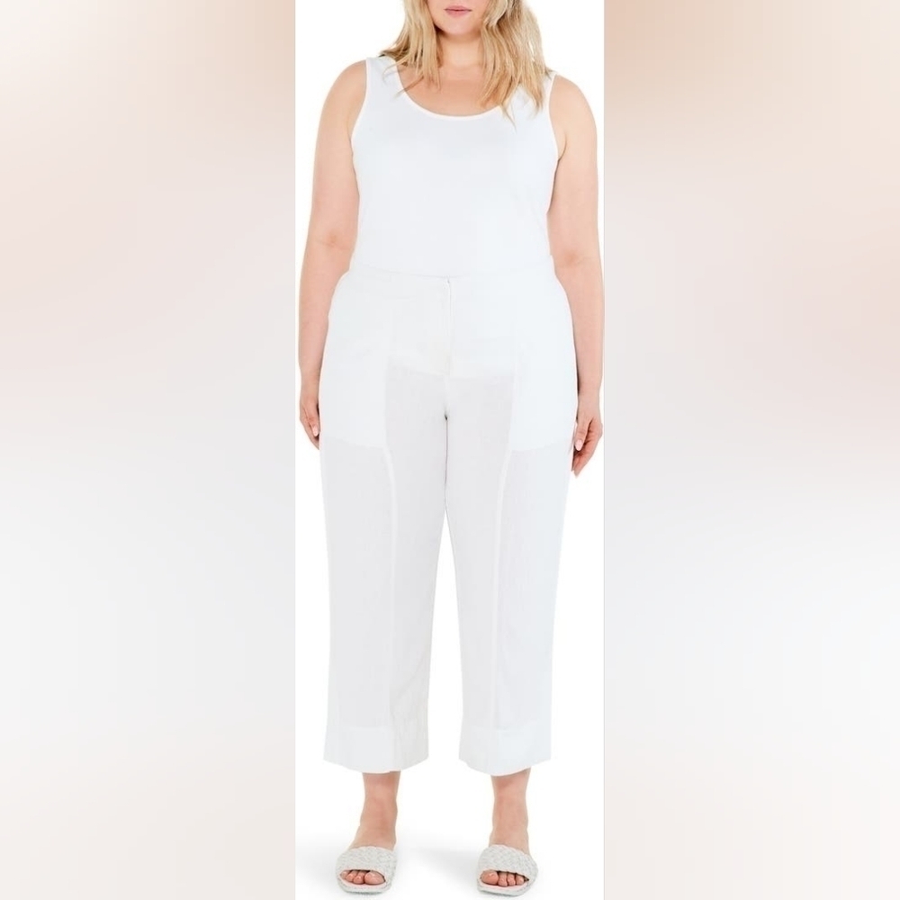 NIC & Zoe Rumba Park Crop Wide Leg Linen Blend Pants White Size 12